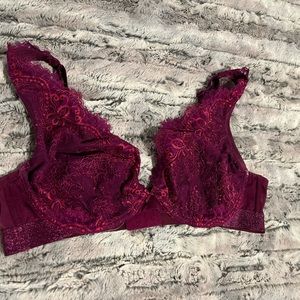 Cacique Unlined Lace Burgundy Bra